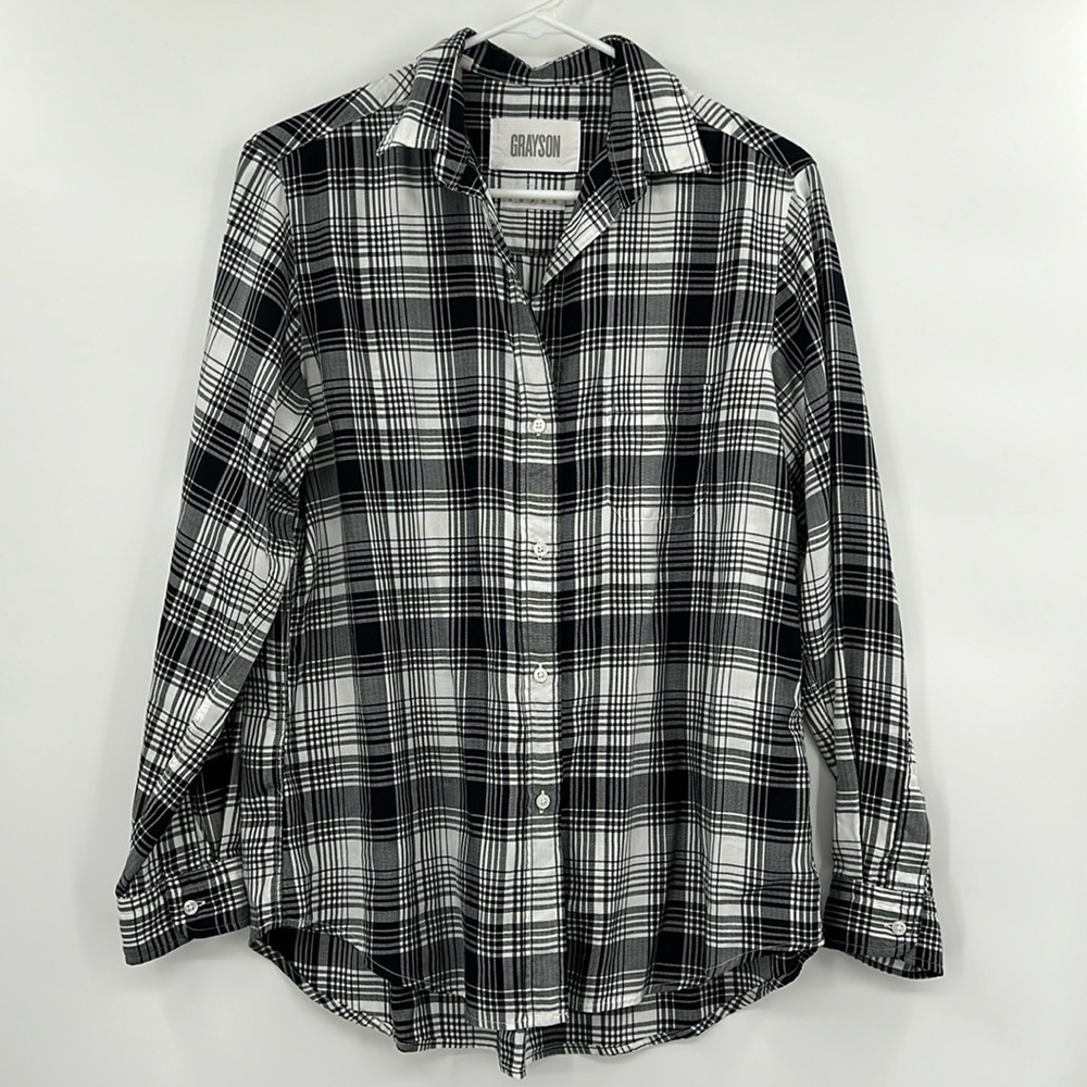Grayson by‎ Frank & Eileen "The Hero" Black/White Lyocell Plaid Top Womens Sz 03